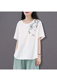 Áo kiểu nữ, áo phông in họa tiết hoa thời trang Haint Boutique,kín đáo,điệu đà,4 màu thanh nhã ALe18