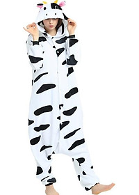Bộ đồ ngủ hình thú bò sữa 1907 liền thân lông mịn Pijama Động Vật Hoạt Hình cho trẻ em người lớn Cosplay