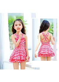 Bộ bơi 1 mảnh bé gái, dáng váy xòe xinh xắn, quần sooc đùi trong, chất bơi lycra cao cấp, có size lớn | KT027