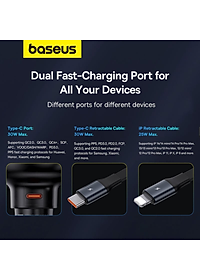 Tẩu sạc dùng trên ô tô tích hợp cáp Type C và iP Cable 60W Baseus Enjoyment Pro Car Charger - Hàng chính hãng