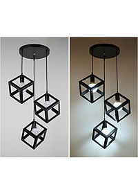 Bộ 3 đèn thả khối lập phương trang trí nội thất - kèm bóng LED và đế ốp trần