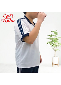 Áo thun thể dục bé trai, 3 sọc vai, cổ tròn và cổ bẻ, co giãn dễ vận động, chất liệu cotton hút mồ hôi, size từ 20kg đến 95kg