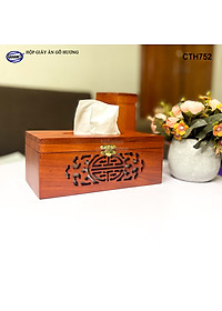 Hộp giấy ăn gỗ Hương cỡ lớn hàng VIP - Đục Khắc Hoa Văn Tinh Xảo/ Độc Đáo/ kiểu cách phương Đông - CTH752