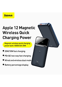 Pin dự phòng sạc nhanh không dây tích hợp nam châm Baseus Magnetic Wireless Quick Charging Power Bank (10000mAh, USB + Type C, QC/ PD 20W Quick Charge, ) - Hàng Chính Hãng 
