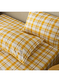 Bộ Ga Gối Cotton Tici Kẻ LIDACO Cao Cấp - Caro Vàng