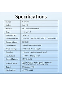 Hộp Ổ Cứng Orico BA2110-CR  Backuper 2.5" SSD/HDD SATA 3 USB 3.0 - Hàng Chính Hãng