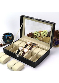 Hộp đựng đồng hồ đeo tay 10 ngăn bọc da cao cấp H1911 - Đen