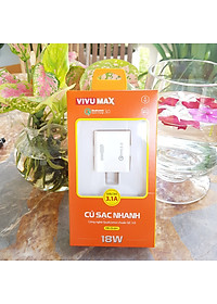 Củ Sạc nhanh cao cấp VivuMax CE.Q31 sạc nhanh công nghệ Qualcomm QC3.0, Sạc nhanh 5V-3A, 18W, tương thích hầu hết các thiết bị – Hàng Chính Hãng