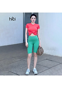 Áo croptop tập Yoga Gym Hibi Sports có tay CR816 kiểu xoắn nơ, Kèm mút ngực