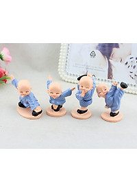 Combo 4 Tượng Chú Tiểu Đánh Võ Dễ Thương Trang Trí Xe Hơi, Bàn Làm Việc, Bonsai PaKaSa