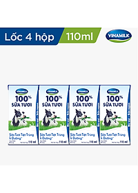 COMBO 6 LỐC SỮA TƯƠI TIỆT TRÙNG VINAMILK 100% ÍT ĐƯỜNG - LỐC 4 HỘP X 110ML