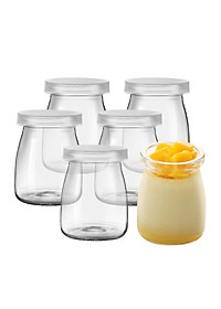 combo 12 hũ thủy tinh đựng sữa chua 100ml mẫu trụ tròn vát eo - nắp nhựa - không hoạ tiết hoặc hoạ tiết ngẫu nhiên