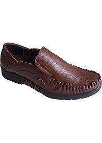 Giày mọi nam Trường Hải không dây màu nâu da bò thật cao cấp mềm mại đế cao su không trơn GM0498