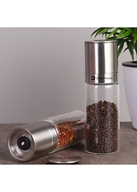 Lọ xay tiêu DandiHome inox 304, thủy tinh Borosilicat cao cấp trong suốt