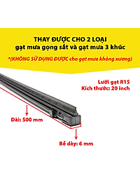 Combo 2 Lưỡi Gạt Mưa Loại A VIAIR R15 (20 Inch/500 mm)