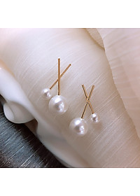 Khuyên tai ngọc trai hình chữ x đơn giản khí chất Hàn Quốc