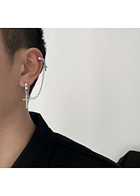 Bông Tai Nam Loại Kẹp Không Cần Bấm Lỗ Tai Hình Thánh Giá Chất Liệu Thép Titan Không Đen Không Dị Ứng