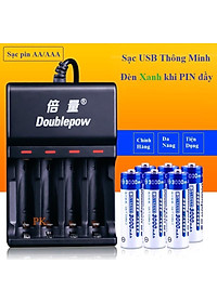 Combo Sạc Tự Ngắt Thông Minh UK83 Đổi Đèn Khi Sạc Đầy Kèm 8 Pin Doublepow 3200Mah Dung Lượng Chuẩn