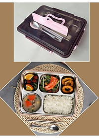 Hộp Cơm Văn Phòng 5 Ngăn Inox 304 Giữ Nhiệt Chống Tràn Có Giá Điện Thoại Tặng Thìa Đũa Cao Cấp- Hàng Chính Hãng MINIIN