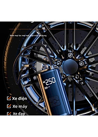 Máy Bơm Lốp Xe Máy Xe Đạp Không Dây Thế Hệ Mới 2025 150PSI LED Display Nhỏ Gọn Mạnh Mẽ Tự Động Ngắt Khi Đủ Hơi