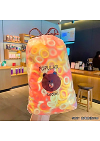 Túi Chun Cột Tóc Vải Mix Màu Kèm Túi Rút Gấu Nâu Xinh Xắn Cho Bé Gái