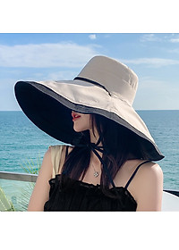 Mũ đẹp đi biển nón rộng vành chống nắng đội 2 mặt gấp gọn chống tia UV vành to thời trang Korea Chất liệu vải cotton 2 mặt thoáng mát  dona23062001