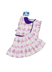 Bộ quần áo Ngắn bé gái họa tiết Dâu Nơ Tím cotton - AICDBGN7NRJL - AIN Closet