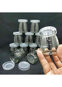 combo 12 hũ thủy tinh đựng sữa chua 100ml mẫu trụ tròn vát eo - nắp nhựa - không hoạ tiết hoặc hoạ tiết ngẫu nhiên