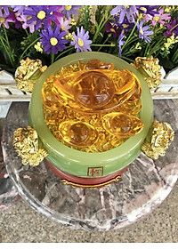 Bát vàng, Bát Tụ Tài, Bát Tụ Bảo đá ngọc cẩm thạch xanh Hút Tài, Hút Lộc, Chiêu tài nạp lộc - Cao 18 cm