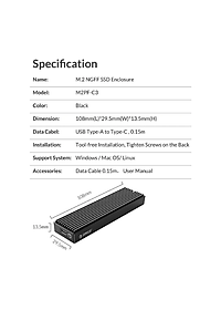 Hộp ổ cứng M.2 SSD USB 3.1 Gen 1 ORICO M2PF-C3-BK - Đen - Hàng chính hãng