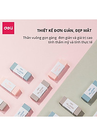 Gôm tẩy 2B Deli - Không bụi - Màu sắc vintage - Xanh dương/Hồng/Nâu