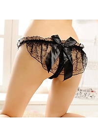 Quần lót hở mông thêu ren trong suốt - Đen