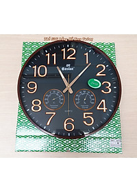 Đồng Hồ Treo Tường DECOR Trang Trí Nhà Hình Tròn Viền Mỏng 38cm EASTAR - Bộ Kim Số DẠ QUANG và NHIỆT ẨM KẾ TỰ ĐỘNG - Tặng Pin Maxell