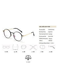 Gọng Kính Cận, Kính Giả Cận TITANIUM Cao Cấp Nam Nữ, Mắt Tròn Nhỏ, Lịch Sự, Sang Trọng, Gọng Đen Bạc, Đen Vàng, Full Đen - BLUE LIGHT
