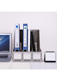 Giá tài liệu 3 ngăn đứng Deli - Nhựa PP - Ghi xám / Đen - E9845