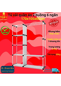Tủ quần áo 2 buồng 6 ngăn hàng Việt Nam cao cấp - Tủ vải 170cm chất lượng cao khung Inox tĩnh chắc chắn, cứng cáp - Hàng chính hãng D Danido 