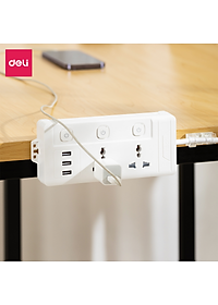 Ổ Cắm Điện Đa Năng Kèm Cổng USB Có Công Tắc Tải 2500W Nắp Chống Giật Chống Cháy Chất Lượng Cao Deli - Dây 2M/3M/5M - ET401 411