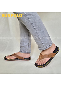 Dép Kẹp Xỏ Ngón Nam Da Bò SUNPOLO KEP205 Đế cao su (Đen, Nâu)