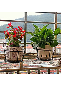 Giá kim loại để chậu hoa, cây cảnh mini có móc treo ban công tiện lợi - ĐEN