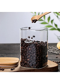 Hủ thủy tinh đựng hạt nắp gỗ tre có muỗng HOBBY Home Decor LTT1 có 3 size tùy chọn loại nắp kín