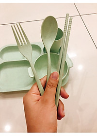 Bộ Khay đựng đồ ăn kèm phụ kiện bằng Lúa Mạch - Hàng Chính Hãng 