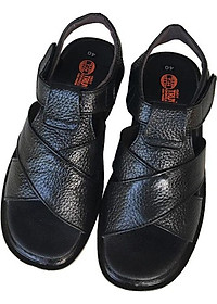 Dép sandal nam Trường Hải da bò cao cấp mềm mại không bong tróc màu đen đế PU siêu nhẹ cao 5cm SDN001