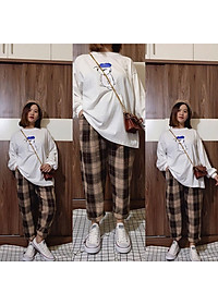 Quần Kẻ Sọc Caro Dáng Suông/ Quần ống rộng kẻ caro nam nữ 2 màu basic_Moonunisex