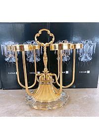 GIÁ ÚP LY CỐC XOAY 360 ĐỘ CHẤT LIỆU KIM LOẠI MẠ VÀNG CHÂN ĐẾ PHA LÊ ÁNH KIM SANG TRỌNG- VD93