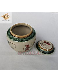 Bộ ấm chén Bát Tràng men bóng vẽ Chuồn khoai đủ phụ kiện