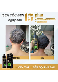 Dầu gội phủ bạc thảo dược cao cấp. Gội là đen LUCKY STAR chiết xuất nhân sâm và thảo mộc tự nhiên. Dầu gội nhuộm tóc giúp tóc đen tự nhiên, khỏe mạnh. Dầu gội đen tóc trong 10 phút ngay tại nhà, phiên bản mới có lược