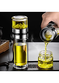 Bình Pha Trà Thuỷ Tinh 2 Lớp Cách Nhiệt Có Lõi Lọc Inox Chịu Nhiệt Cao Dung Tích 450ml Cầm Tay Tiện Lợi - HÀNG CHÍNH HÃNG MININ