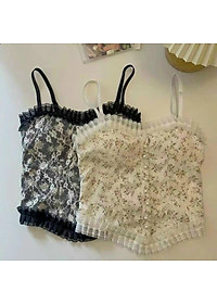 Áo 2s hai dây khuy ngọc phối ren có đệm ngực