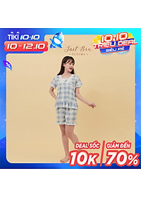 Bộ đồ ngủ Just Bra họa tiết caro to đáng yêu, màu sắc tưới sáng, mặc thoáng mát và thoải mái LM156