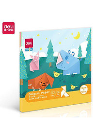 Giấy thủ công 100 tờ học sinh nhiều kích cỡ Deli - Có khổ A4 , giấy gấp origami , giấy gấp hạc hoa động vật - 83631 / 83632 / 83633 / 83634